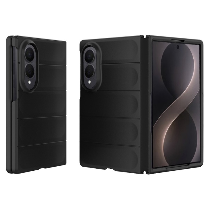 Husa Buffer szilikon mikroszálas béléssel Samsung Galaxy Z Fold 8-hoz, katonai szintű ellenállás, ujjlenyomatmentes, rugalmas TPU, fekete