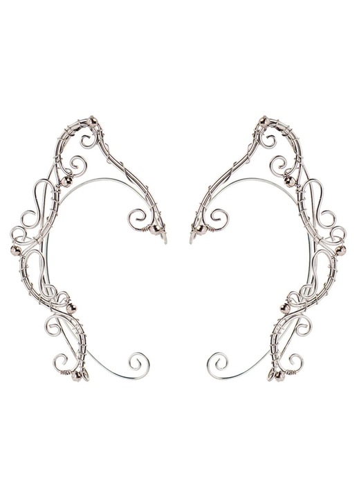 ZYBLSSBB, cercei ear cuff din otel cu design elf filigranat, clip-on (fara gauri), argintiu, pereche