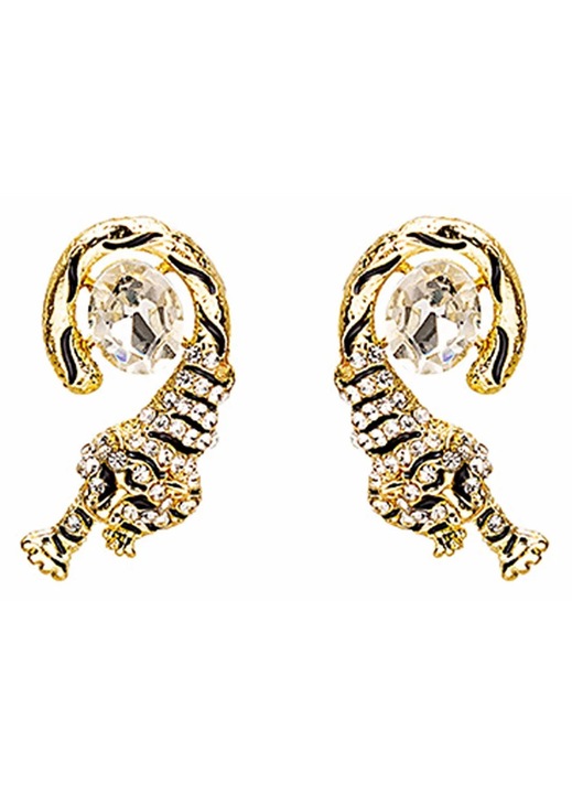 ZYBLSSBB, cercei stud din metal cu cristale, design tigru, LSM2xh349-BCS0372423, auriu