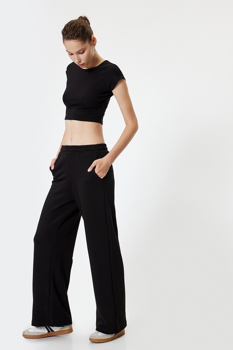 KOTON, Pantaloni de trening evazati cu buzunare laterale, Negru, M