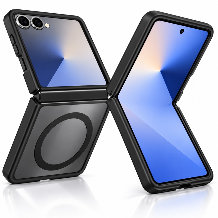 Husa telefon compatibila cu Samsung Galaxy Z Flip 8, MagSafe, Protectie Anti-Soc pentru Colturi, Design Subtire, Negru Mat Transparent