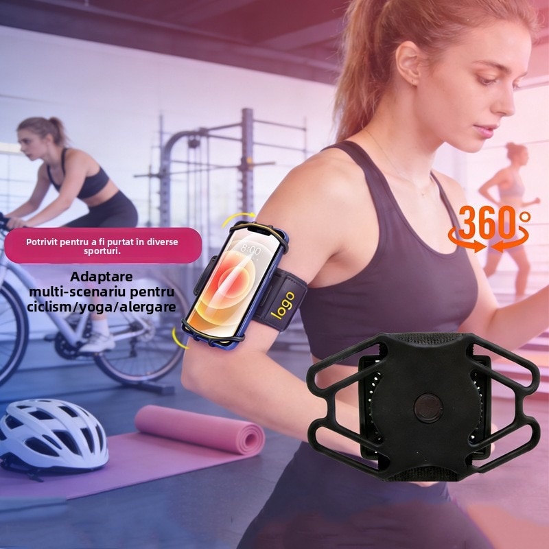 Husa Banderola Telefon, Banderola Alergare Telefon Universala, Rotire 360 Acces Rapid La Ecran, Compatibila Telefoane Pana La 20cm, Benzi Elastice Silicon, Velcro Ajustabil Pana La 38cm, Pentru Alergat Yoga Fitness, Armband Sport, Negru