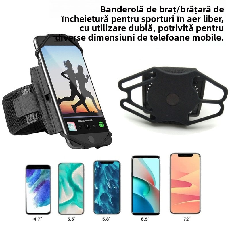 Husa Banderola Telefon, Banderola Alergare Telefon Universala, Rotire 360 Acces Rapid La Ecran, Compatibila Telefoane Pana La 20cm, Benzi Elastice Silicon, Velcro Ajustabil Pana La 38cm, Pentru Alergat Yoga Fitness, Armband Sport, Negru