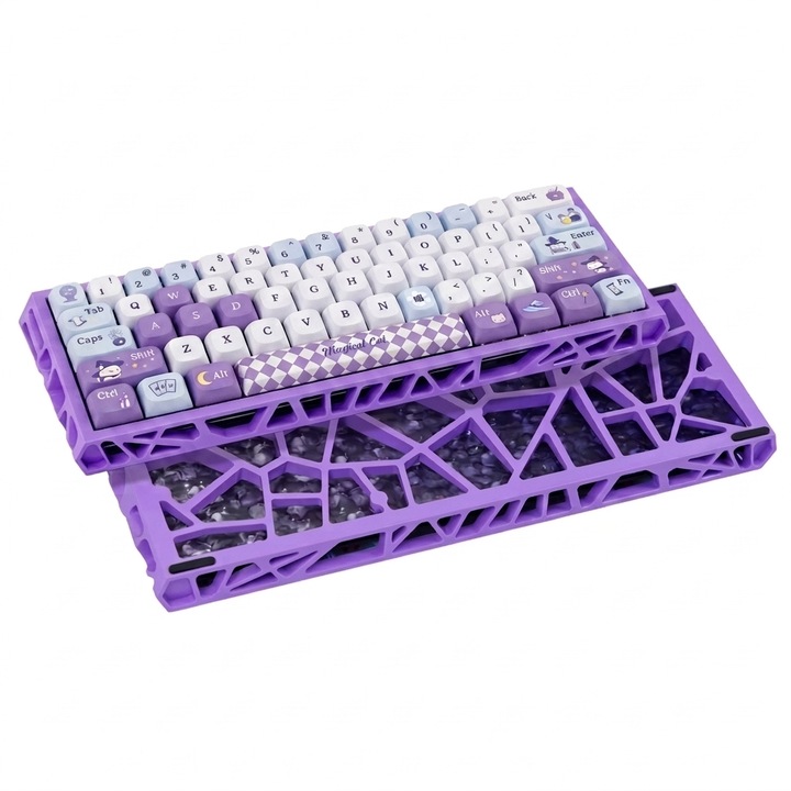K KAVLORN Механична геймърска клавиатура Skeleton 60%, GASKET, Hot-Swap, RGB, Геометричен издълбан пластмасов корпус, Лека компактна, 61 жични клавиша, Съвместима с PC/Mac/Лаптоп