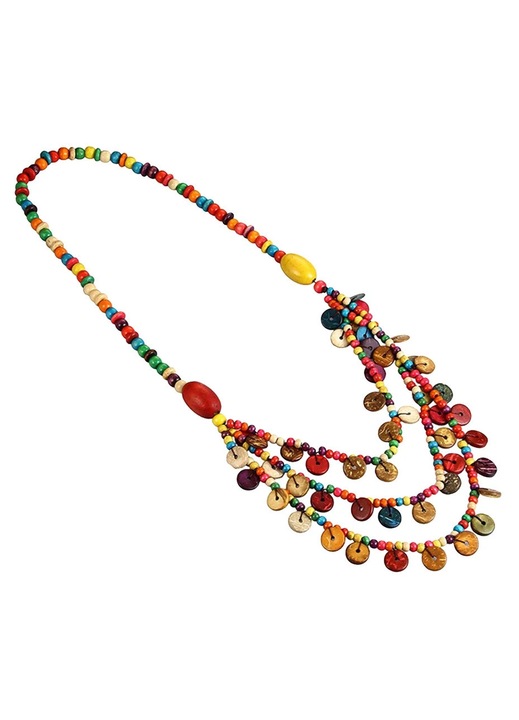ZYBLSSBB, colier boem din coaja de nuca de cocos si lemn, multilayer cu margele colorate si pandantive rotunde, multicolor, 82 cm