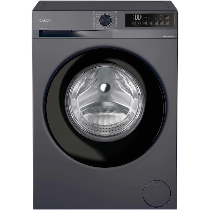 Masina de spalat rufe slim CANDY GD 48SB6G-S, clasa energetica A-10%, 8 kg, 1400 rpm, Motor Inverter, ProActive Wash, Programe Rapide, Soft Drum, Clean Shield, gri inchis
