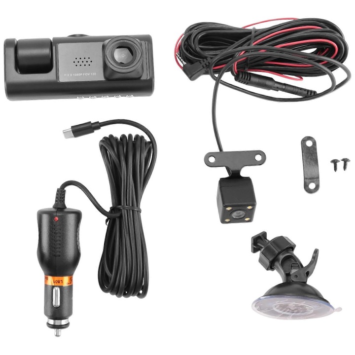 Camera auto DVR 3 canale, negru, 2 inch, 1080P, 32GB