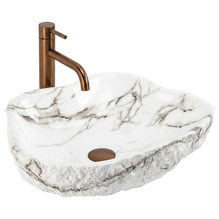 Lavoar pe blat Rea Isla Aiax, Imitatie marmura, Ceramica Sanitara, 49x37 cm