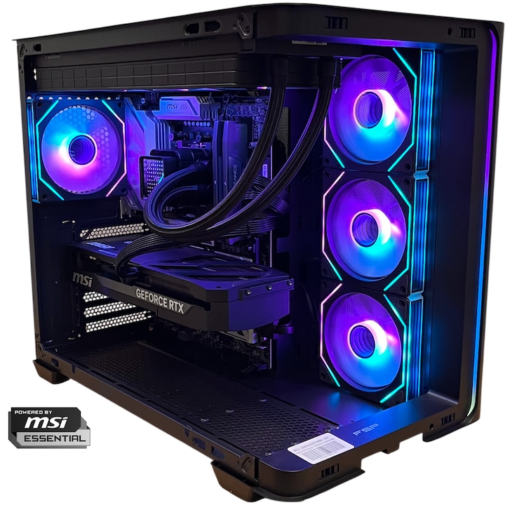 Sistem Desktop PC Gaming Serioux Powered by MSI cu procesor AMD Ryzen™ 7 9800X3D pana la 5.2GHz, Racire pe lichid, 32GB DDR5, 1TB SSD, MSI GeForce RTX™ 5080 16G SHADOW 3X OC, No OS, Negru