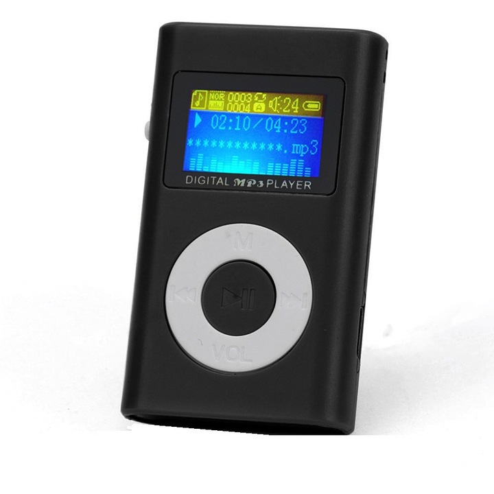 Mini MP3 Player cu display LCD, negru culoare slot microSD, px100
