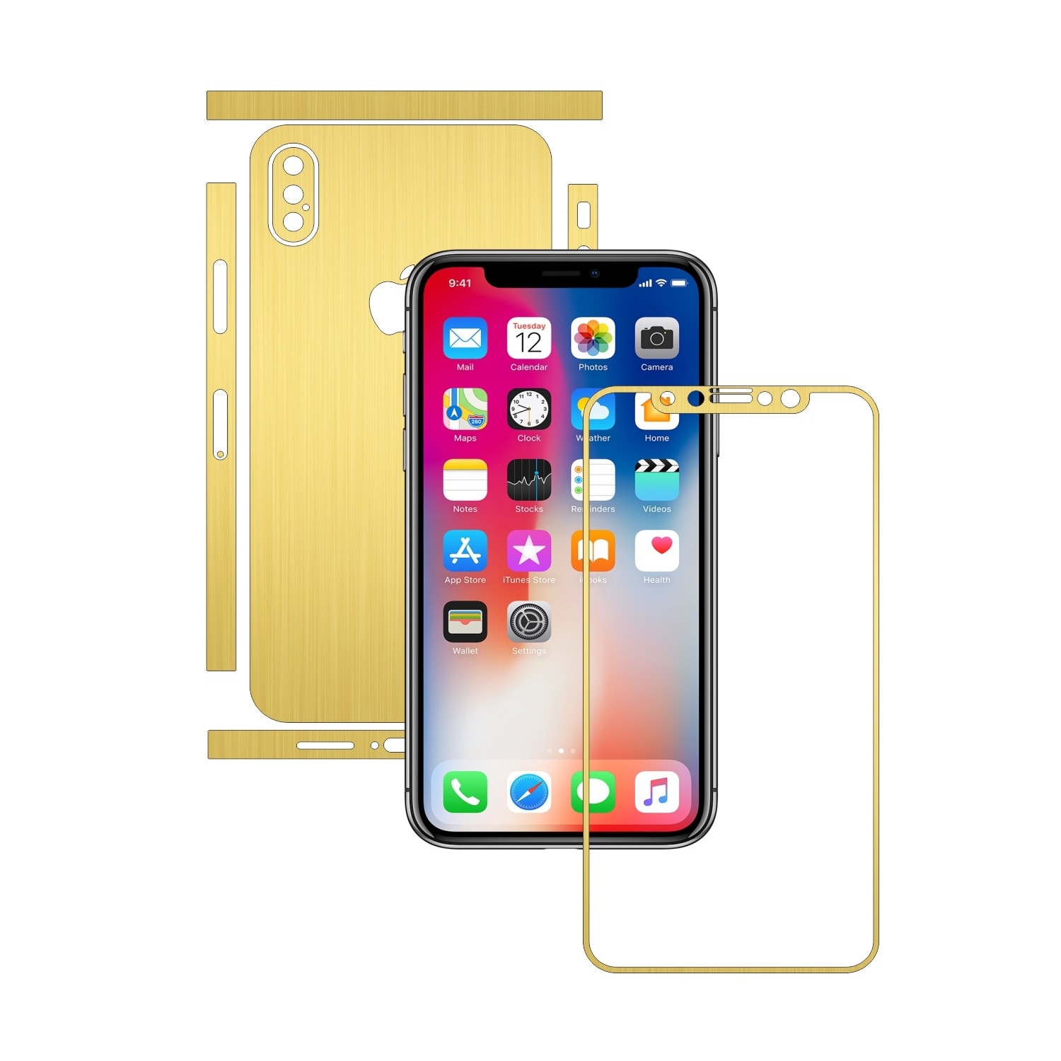 Folie de protectie Carbon Skinz, Husa de tip Skin Adeziv pentru Carcasa, Brushed Auriu dedicata Apple iPhone X / XS