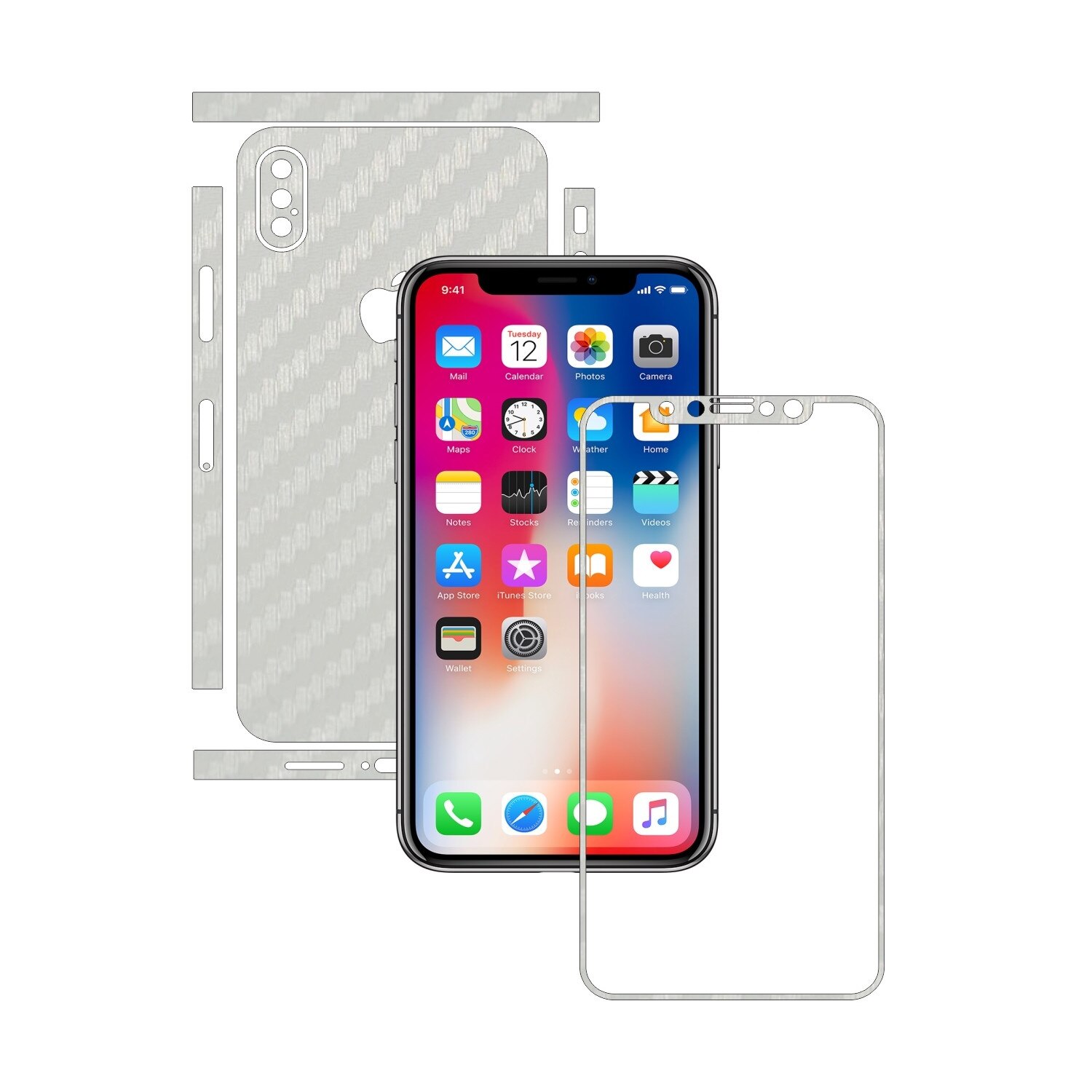 Folie de protectie Carbon Skinz, Husa de tip Skin Adeziv pentru Carcasa, Carbon Alb dedicata Apple iPhone X / XS