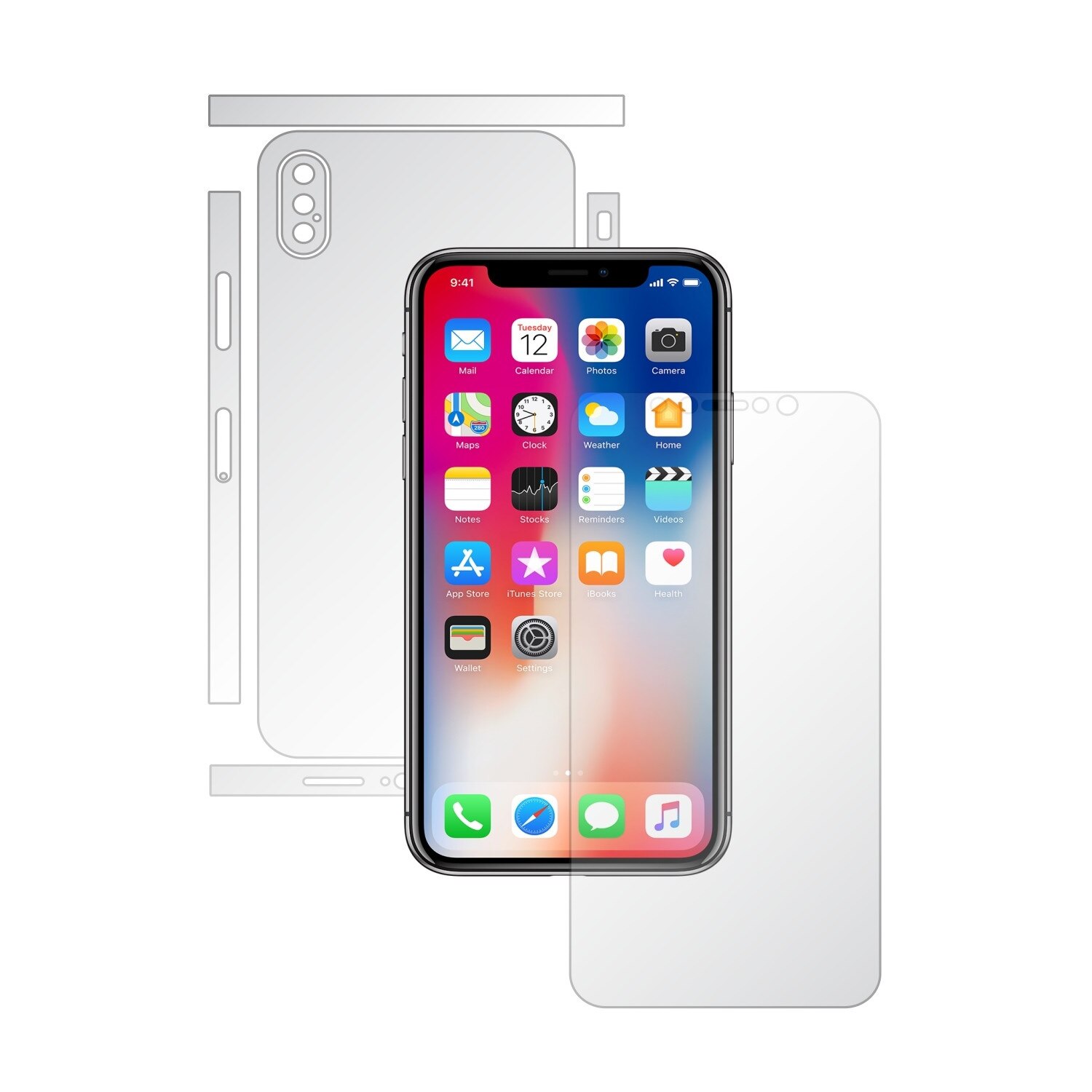 1 + 1 GRATUIT - Apple iPhone X - Invisible Skinz HD - Folie Protectie Siliconica Ultra-Clear pentru Ecran,Carcasa Spate si Laterale, Husa Transparenta Full Body Cover Edge to Edge de tip Skin Adeziv