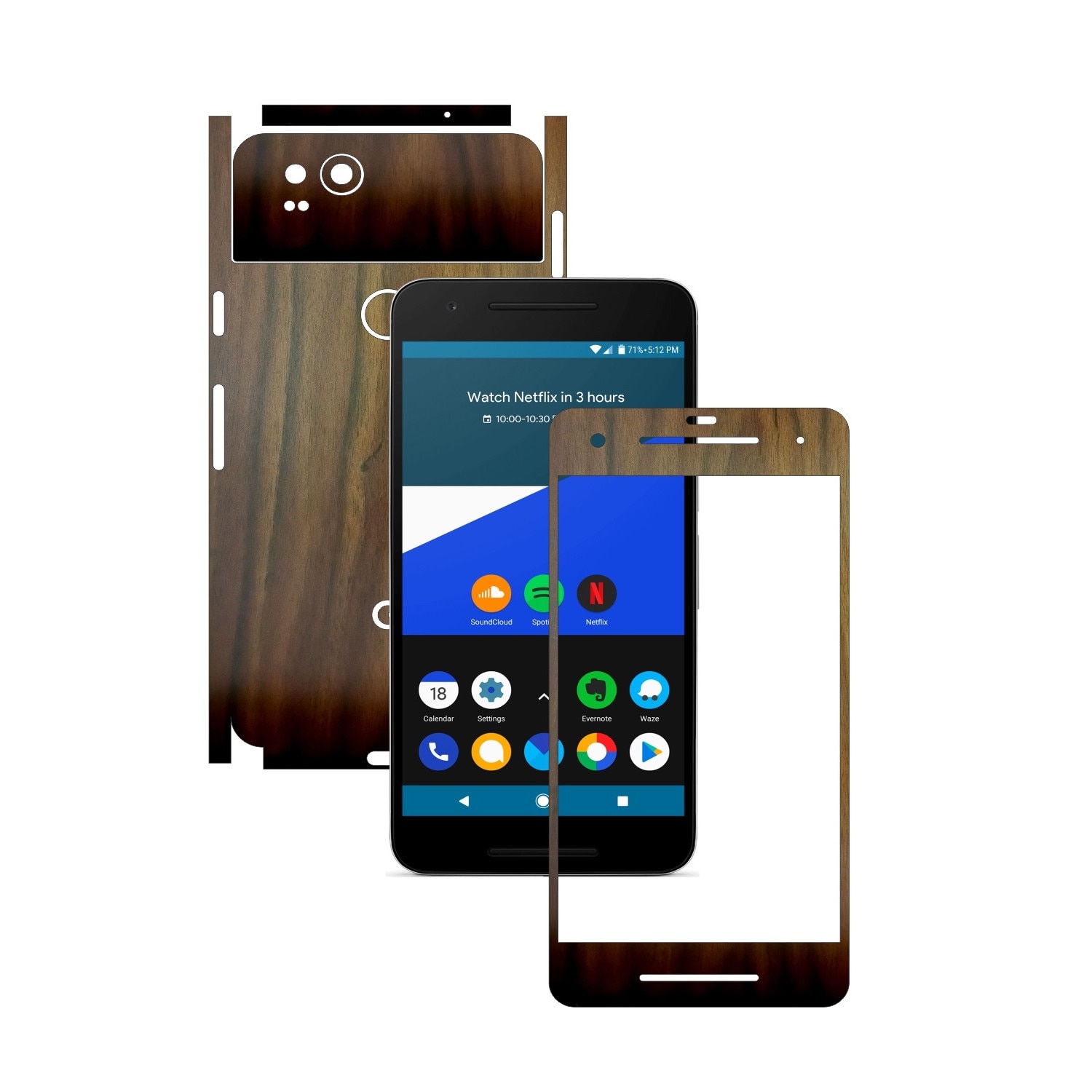 Folie de protectie Carbon Skinz, Husa de tip Skin Adeziv pentru Carcasa, Lemn Nuc Inchis dedicata Google Pixel 2