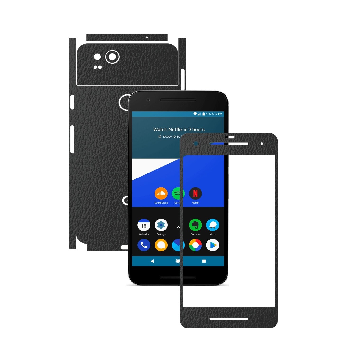 Folie de protectie Carbon Skinz, Husa de tip Skin Adeziv pentru Carcasa, Piele Neagra dedicata Google Pixel 2