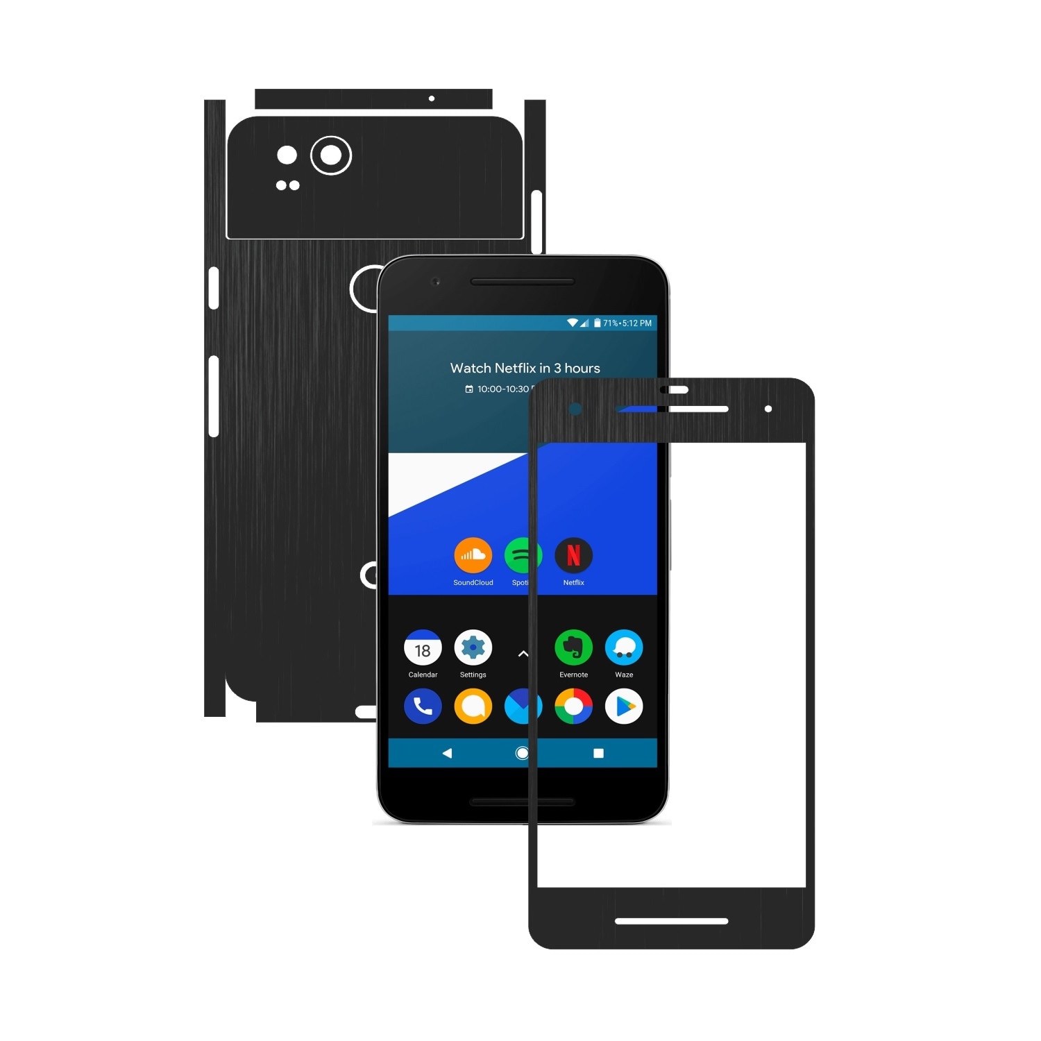 1 + 1 GRATUIT - Google Pixel 2 - Brushed Negru - Folie de protectie Carbon Skinz, Husa Full Body Cover de tip Skin Adeziv pentru Rama Ecran,Carcasa Spate si Laterale