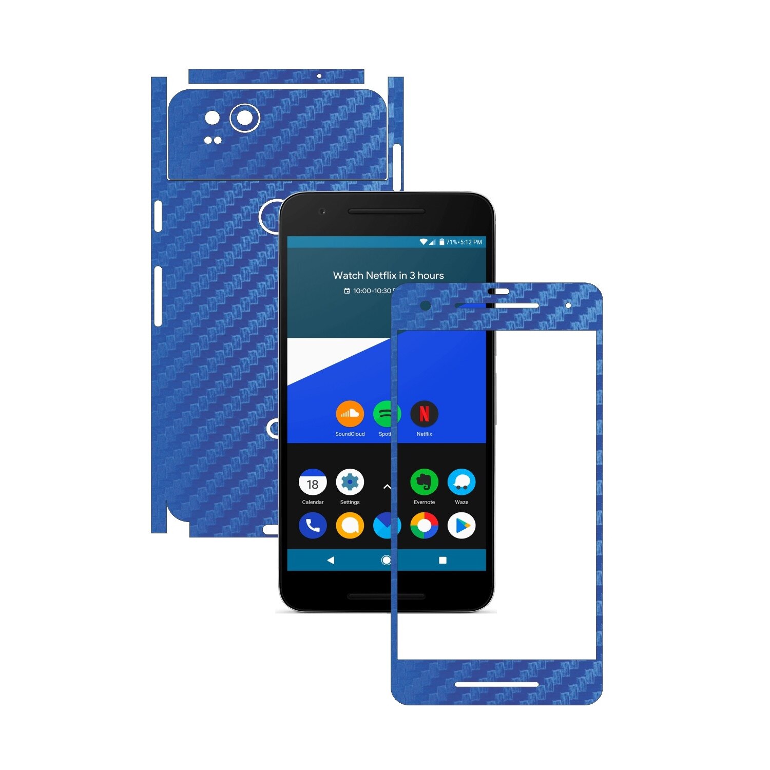 Folie de protectie Carbon Skinz, Husa de tip Skin Adeziv pentru Carcasa, Carbon Albastru dedicata Google Pixel 2