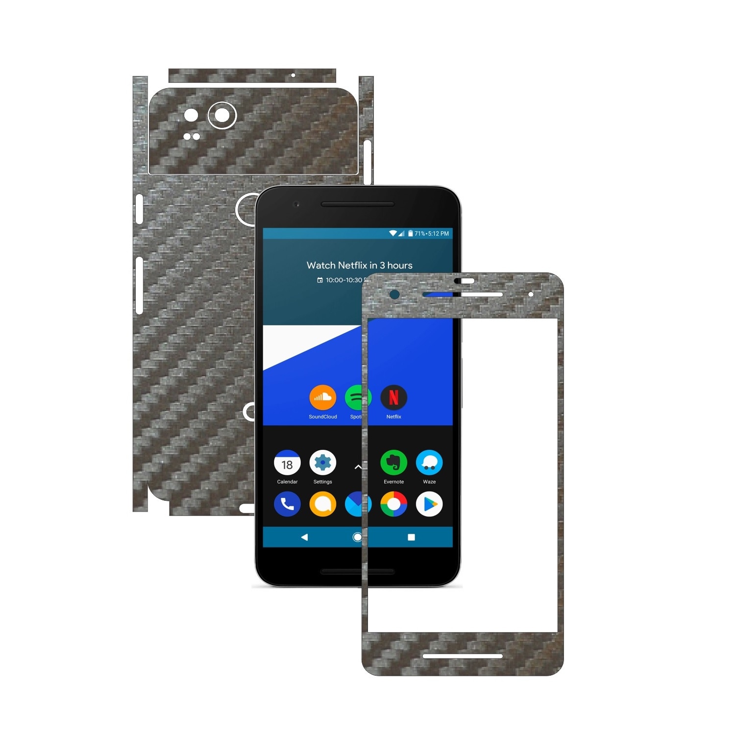 Folie de protectie Carbon Skinz, Husa de tip Skin Adeziv pentru Carcasa, Carbon Gri Argintiu dedicata Google Pixel 2