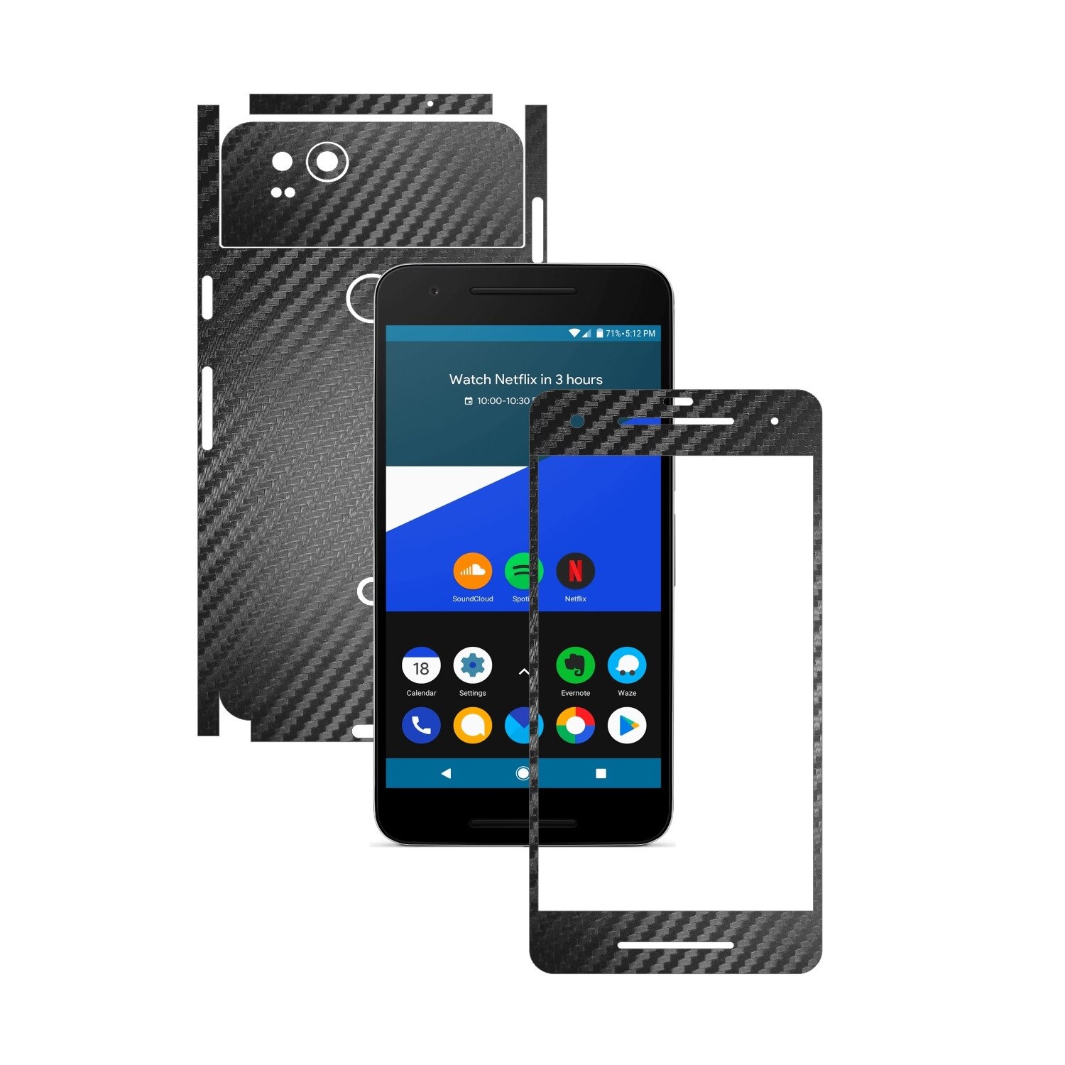 1 + 1 GRATUIT - Google Pixel 2 - Carbon Negru - Folie de protectie Carbon Skinz, Husa Full Body Cover de tip Skin Adeziv pentru Rama Ecran,Carcasa Spate si Laterale