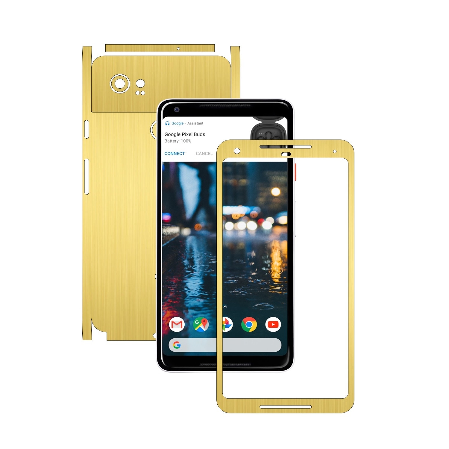 Folie de protectie Carbon Skinz, Husa de tip Skin Adeziv pentru Carcasa, Brushed Auriu dedicata Google Pixel 2 XL