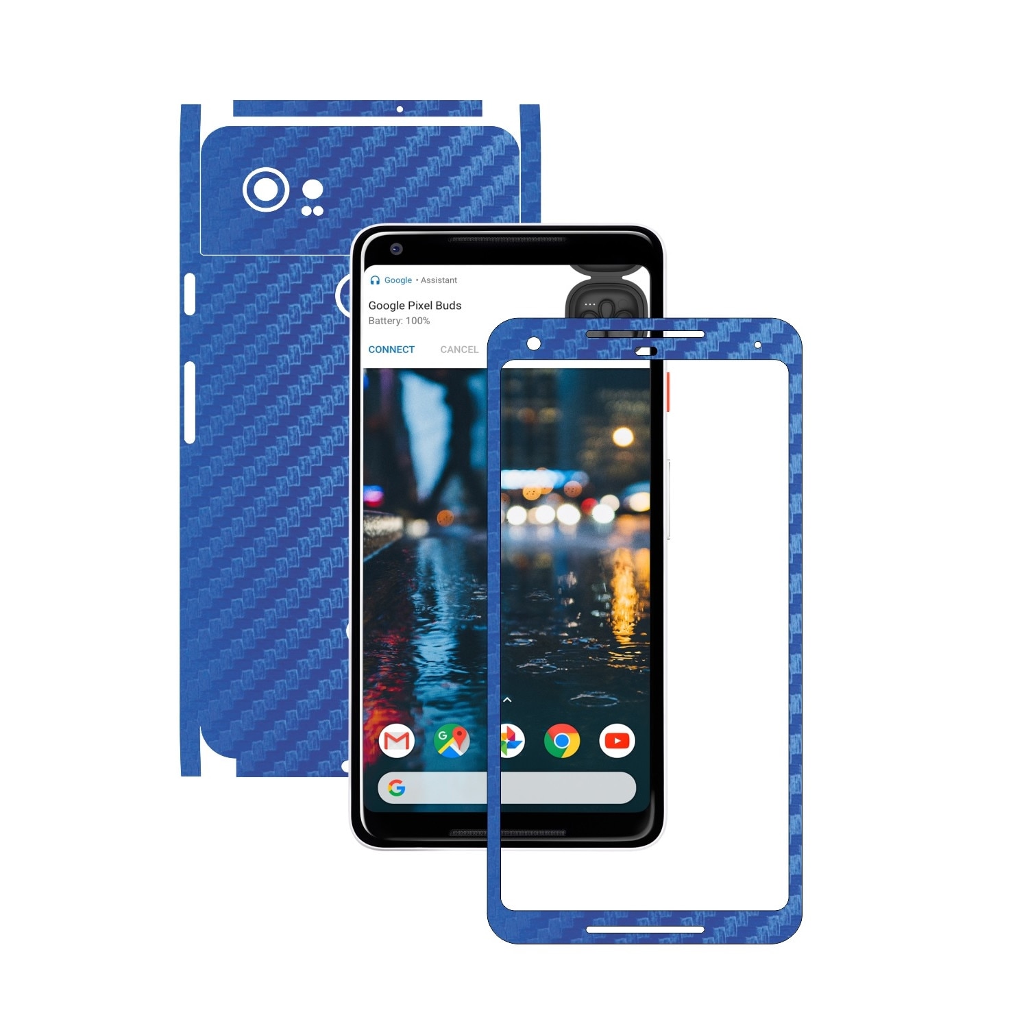 Folie de protectie Carbon Skinz, Husa de tip Skin Adeziv pentru Carcasa, Carbon Albastru dedicata Google Pixel 2 XL