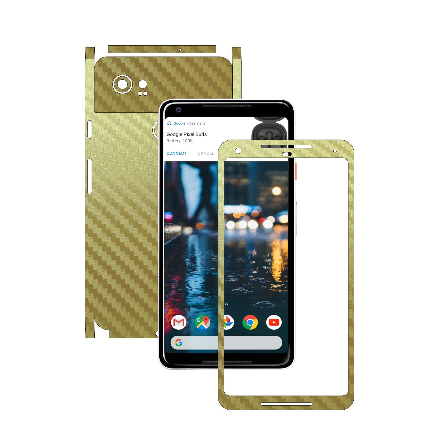Folie de protectie Carbon Skinz, Husa de tip Skin Adeziv pentru Carcasa, Carbon Auriu dedicata Google Pixel 2 XL