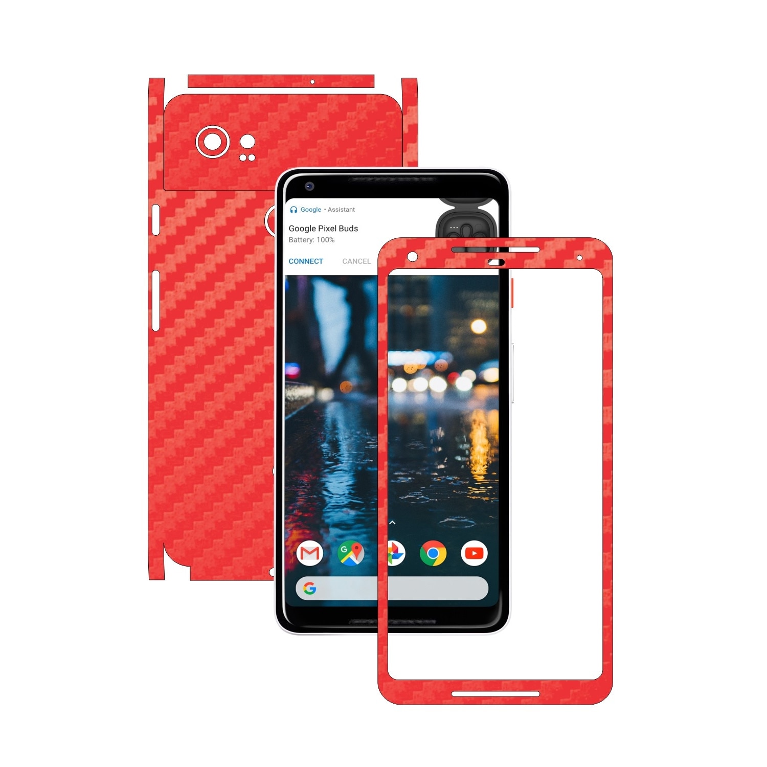 Folie de protectie Carbon Skinz, Husa de tip Skin Adeziv pentru Carcasa, Carbon Rosu dedicata Google Pixel 2 XL