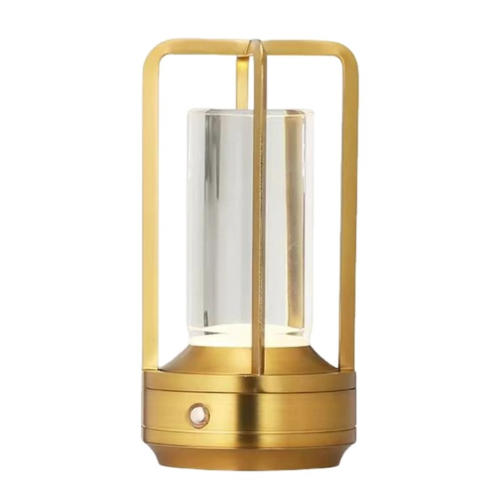 Lampa de masa LED reincarcabila ZYBLSSBB LSM2xh7669-BCS0346999-2, tactila, reglabila 3 culori, dimabila 2W, baterie 2000mAh, aluminiu/acrilic, auriu, 9x9x18 cm