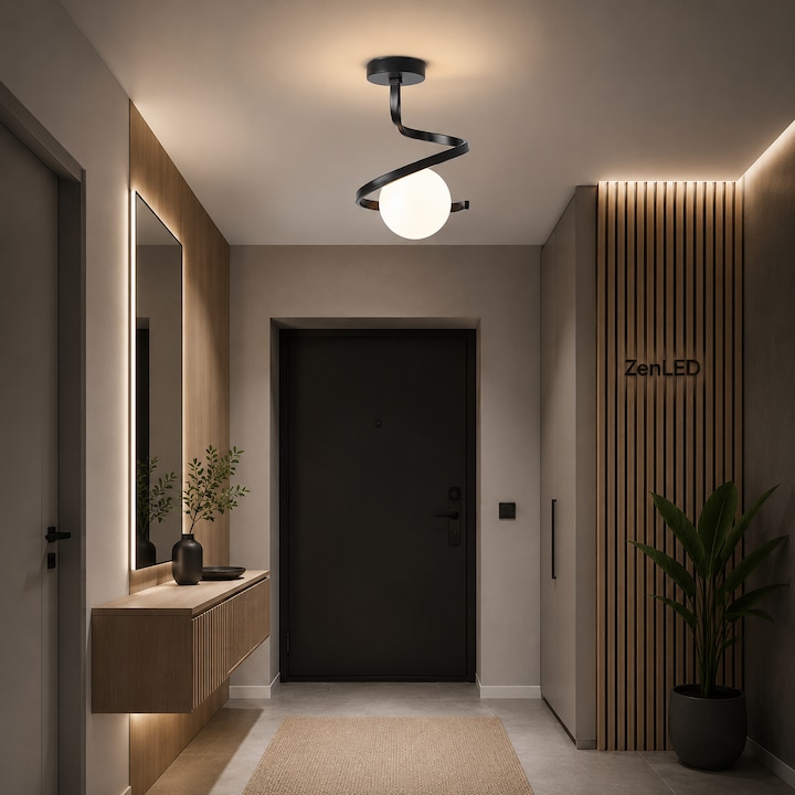 Lustra cu globuri albe, moderna, 1xE27, carcasa Neagra, 15x30 cm inaltime ZenLED®