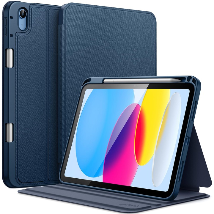 Husa Tableta Stand Reglabil Si Suport Stylus, Compatibila Cu iPad 11th/10th Gen, Functie Auto-Wake/Sleep, Albastru