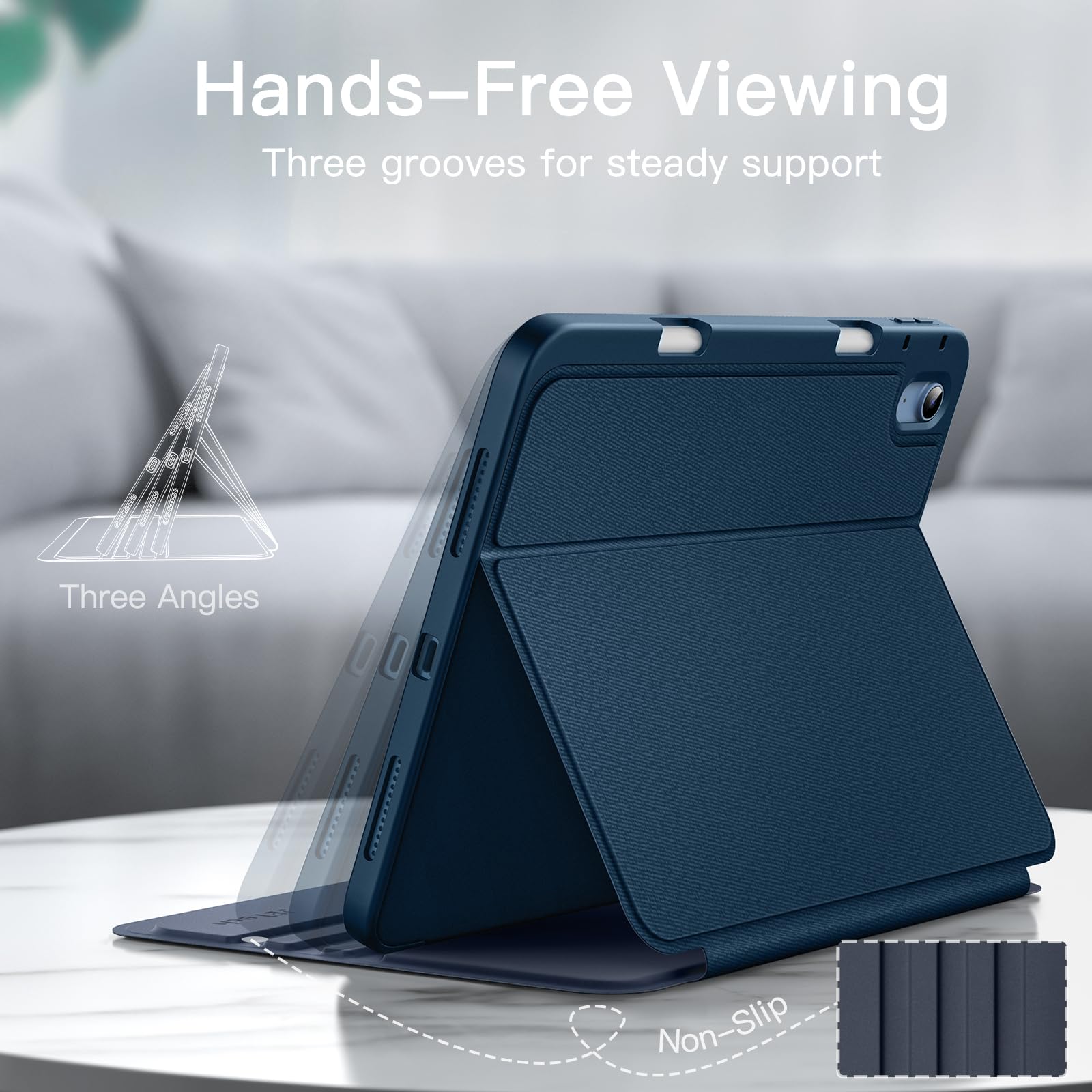 Husa Tableta Stand Reglabil Si Suport Stylus, Compatibila Cu iPad 11th/10th Gen, Functie Auto-Wake/Sleep, Albastru