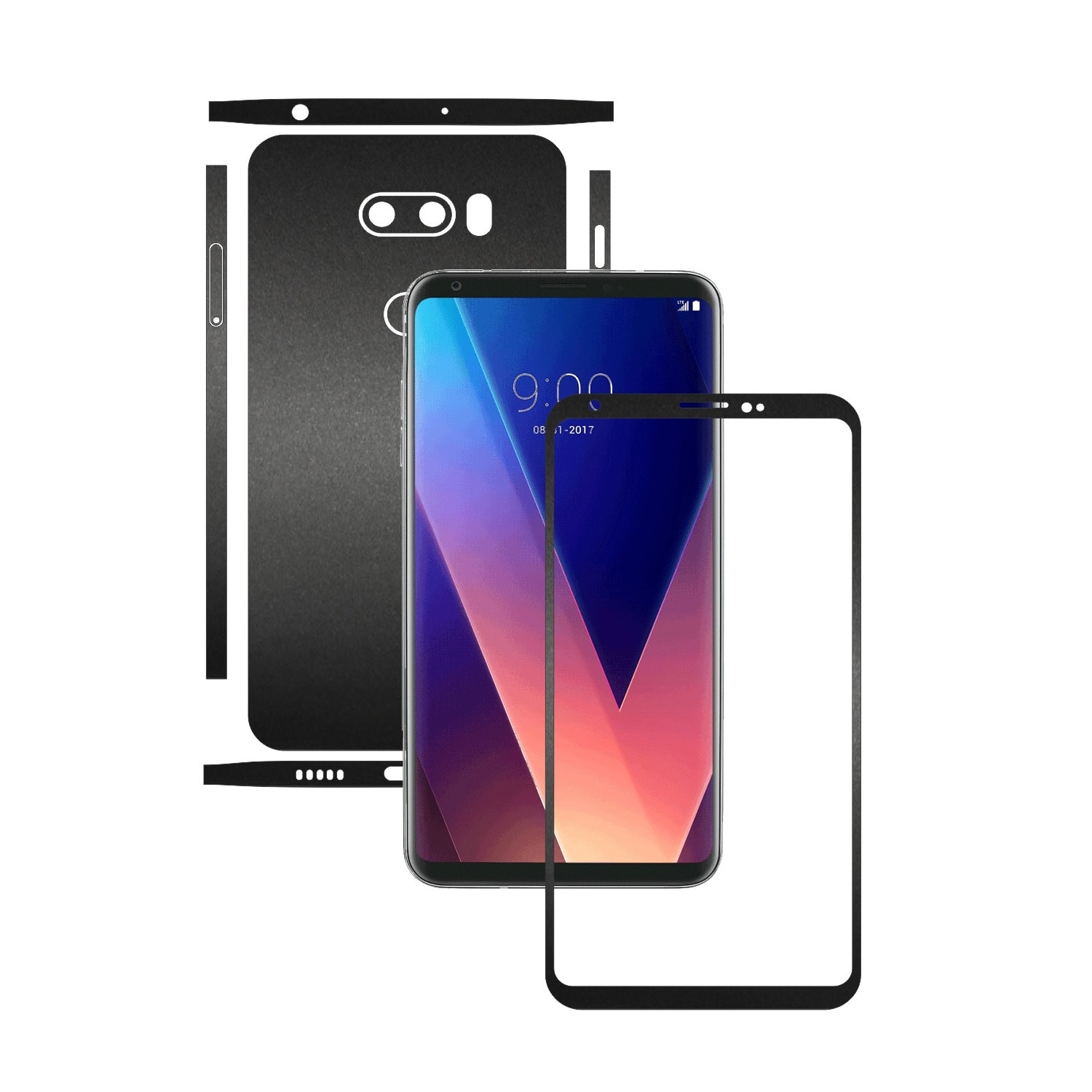 Folie de protectie Carbon Skinz, Husa de tip Skin Adeziv pentru Carcasa, Negru Mat dedicata LG V30