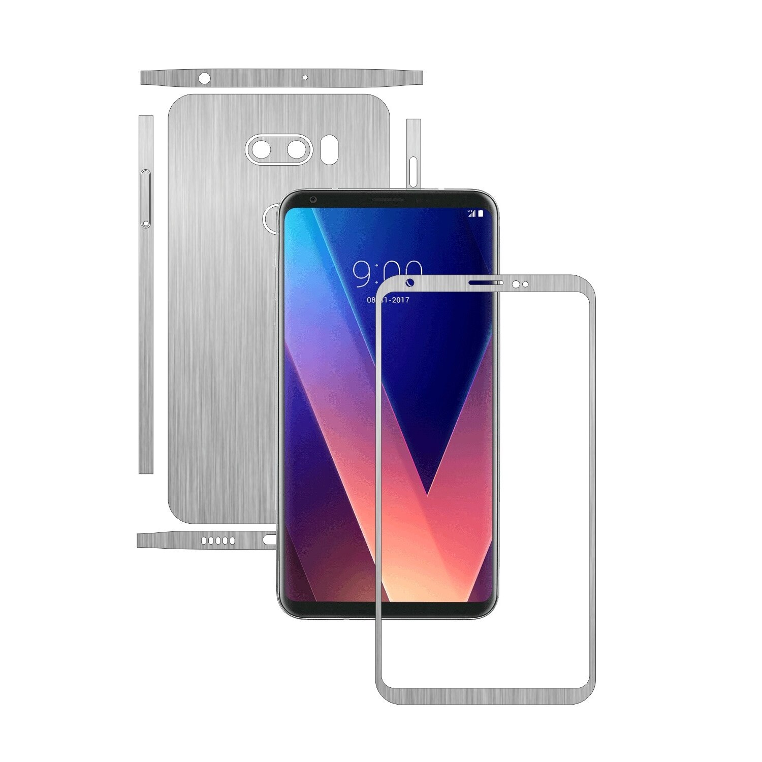 Folie de protectie Carbon Skinz, Husa de tip Skin Adeziv pentru Carcasa, Brushed Argintiu dedicata LG V30S ThinQ