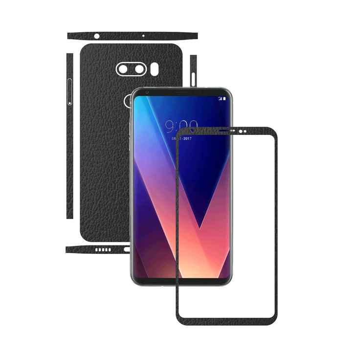 Folie de protectie Carbon Skinz, Husa de tip Skin Adeziv pentru Carcasa, Piele Neagra dedicata LG V30