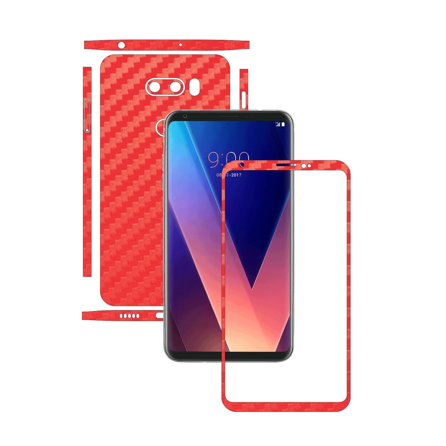 Folie de protectie Carbon Skinz, Husa de tip Skin Adeziv pentru Carcasa, Carbon Rosu dedicata LG V30