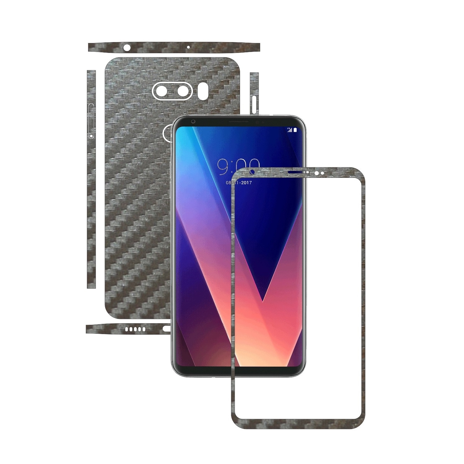 Folie de protectie Carbon Skinz, Husa de tip Skin Adeziv pentru Carcasa, Carbon Gri Argintiu dedicata LG V30S ThinQ