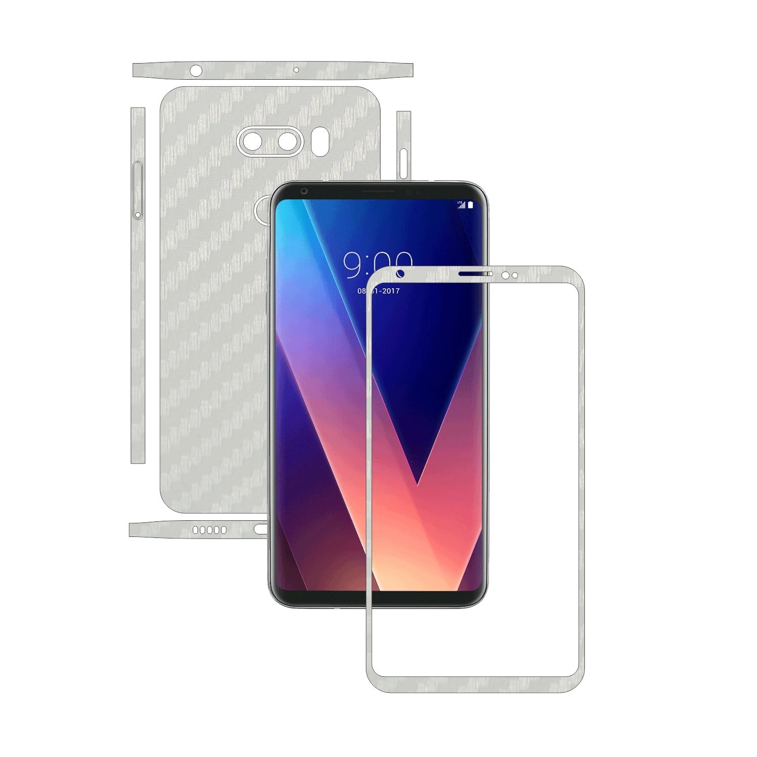 Folie de protectie Carbon Skinz, Husa de tip Skin Adeziv pentru Carcasa, Carbon Alb dedicata LG V30