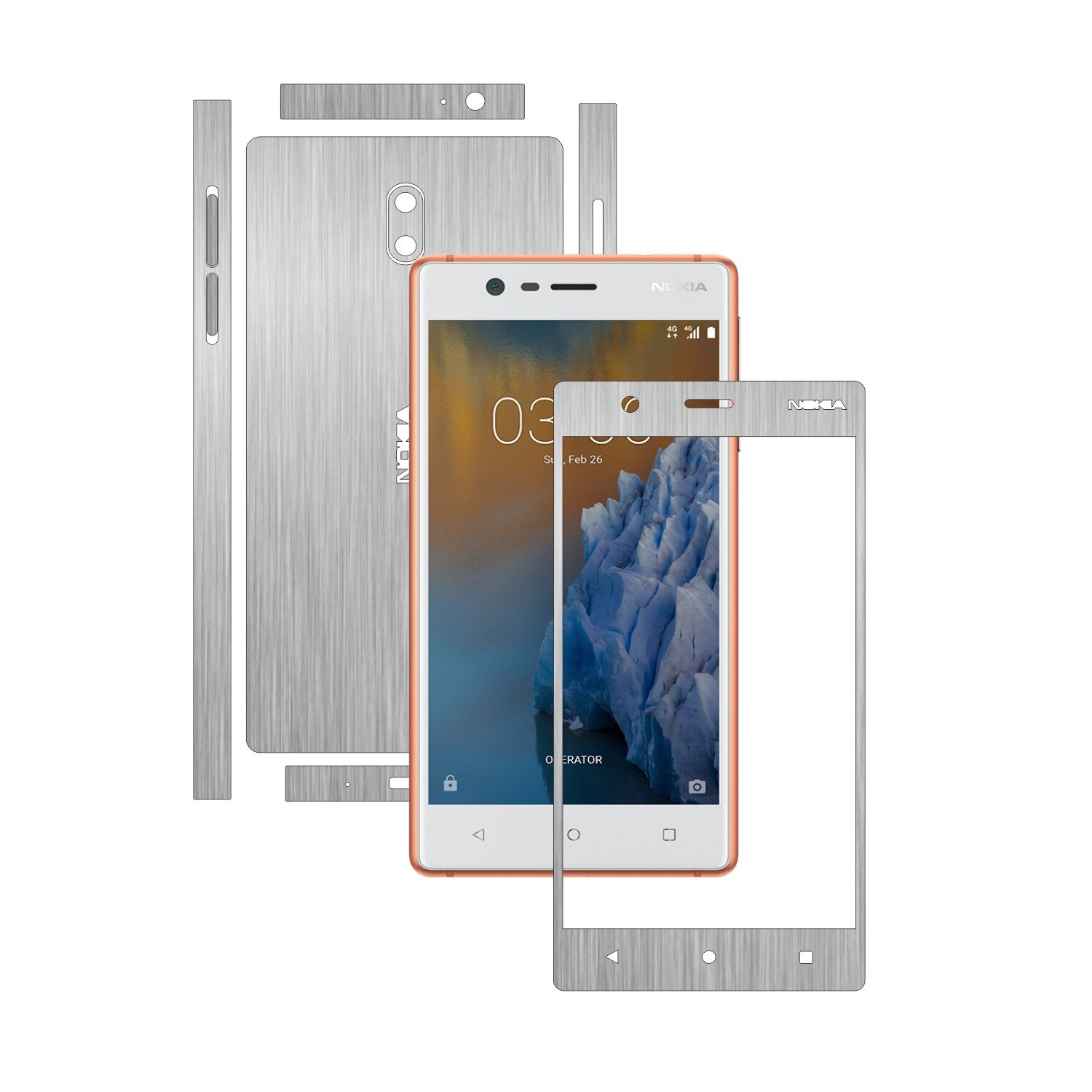 Folie de protectie Carbon Skinz, Husa de tip Skin Adeziv pentru Carcasa, Brushed Argintiu dedicata Nokia 3