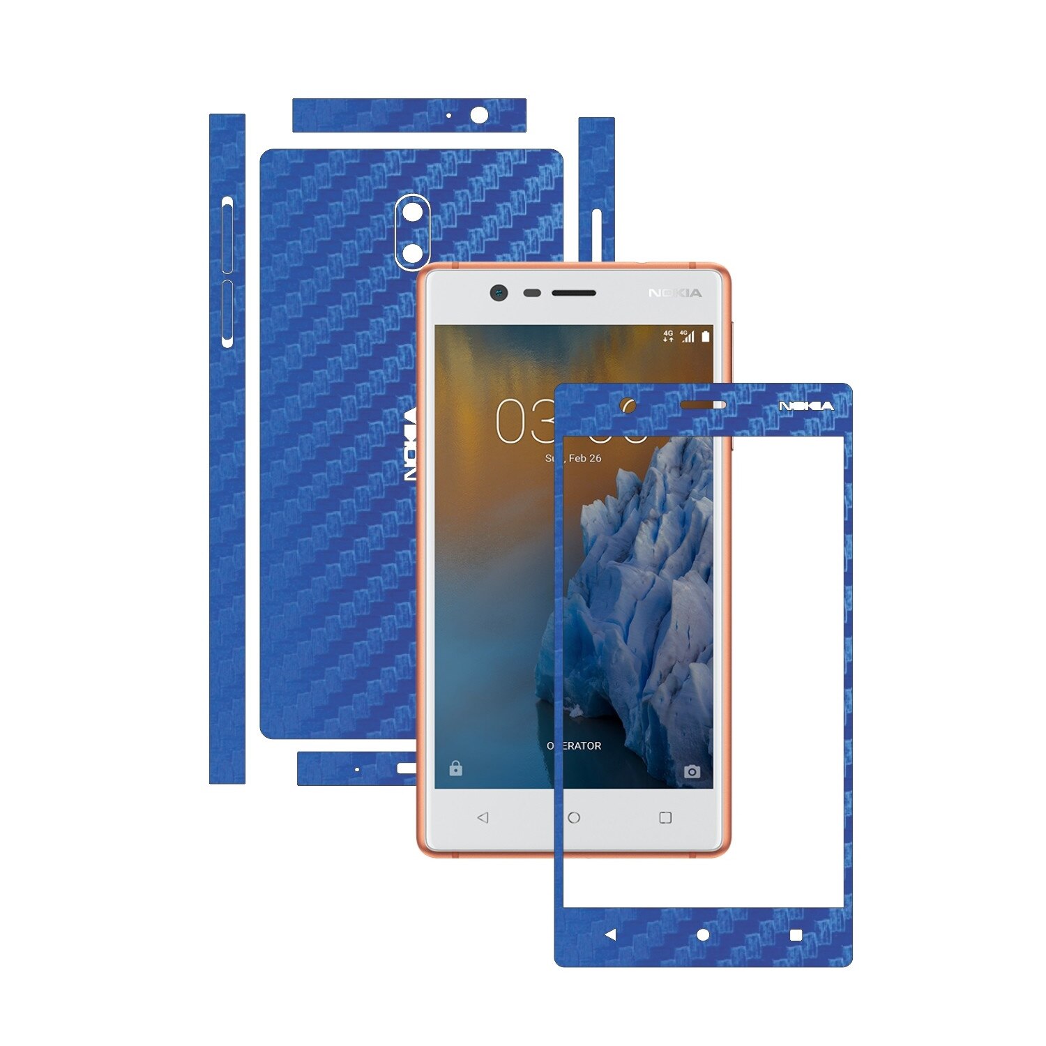 Folie de protectie Carbon Skinz, Husa de tip Skin Adeziv pentru Carcasa, Carbon Albastru dedicata Nokia 3