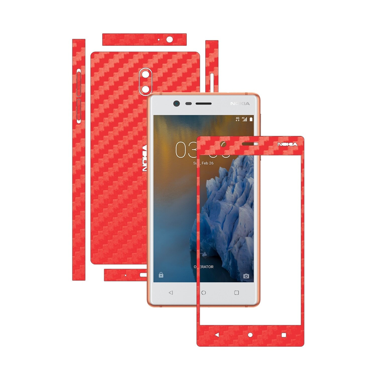 Folie de protectie Carbon Skinz, Husa de tip Skin Adeziv pentru Carcasa, Carbon Rosu dedicata Nokia 3
