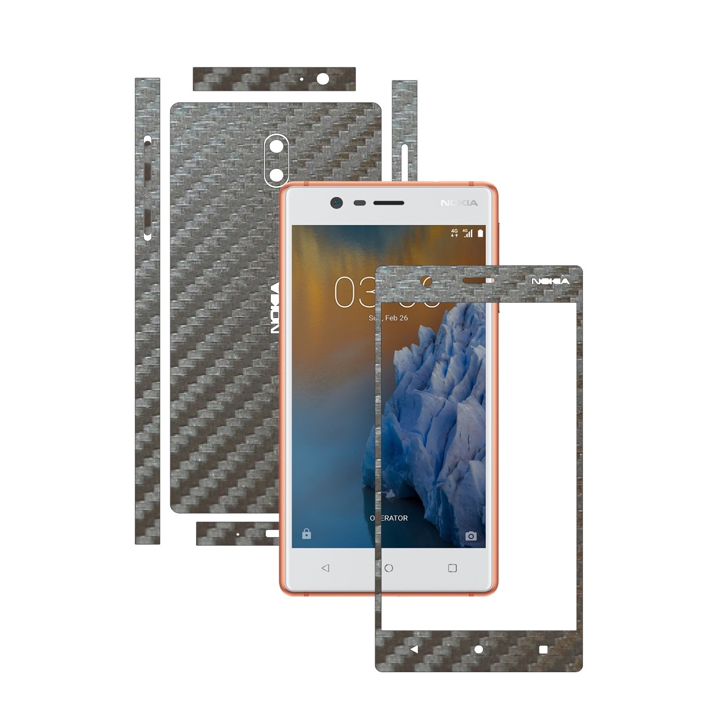 Folie de protectie Carbon Skinz, Husa de tip Skin Adeziv pentru Carcasa, Carbon Gri Argintiu dedicata Nokia 3