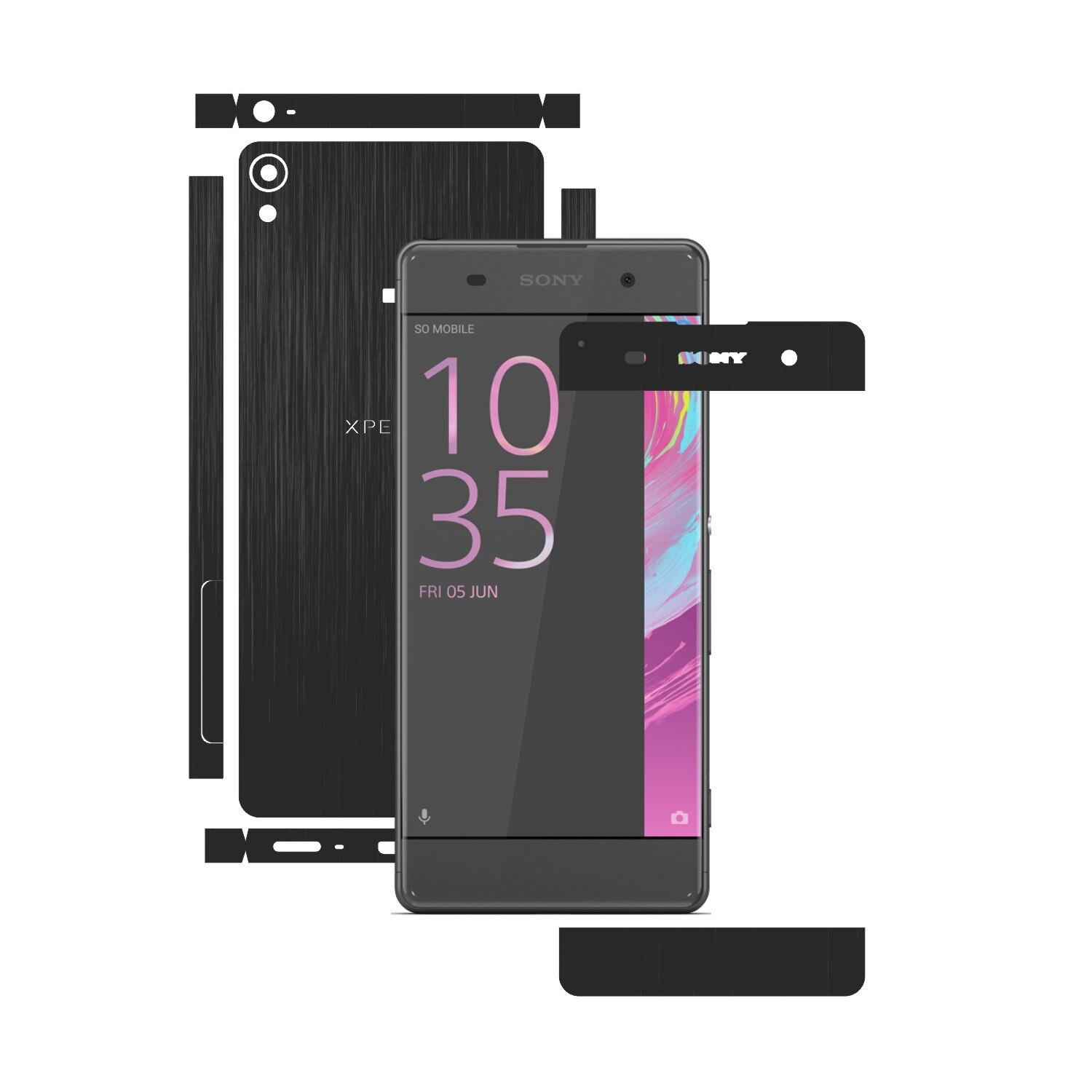 1 + 1 GRATUIT - Sony Xperia XA - Brushed Negru - Folie de protectie Carbon Skinz, Husa Full Body Cover de tip Skin Adeziv pentru Rama Ecran,Carcasa Spate si Laterale