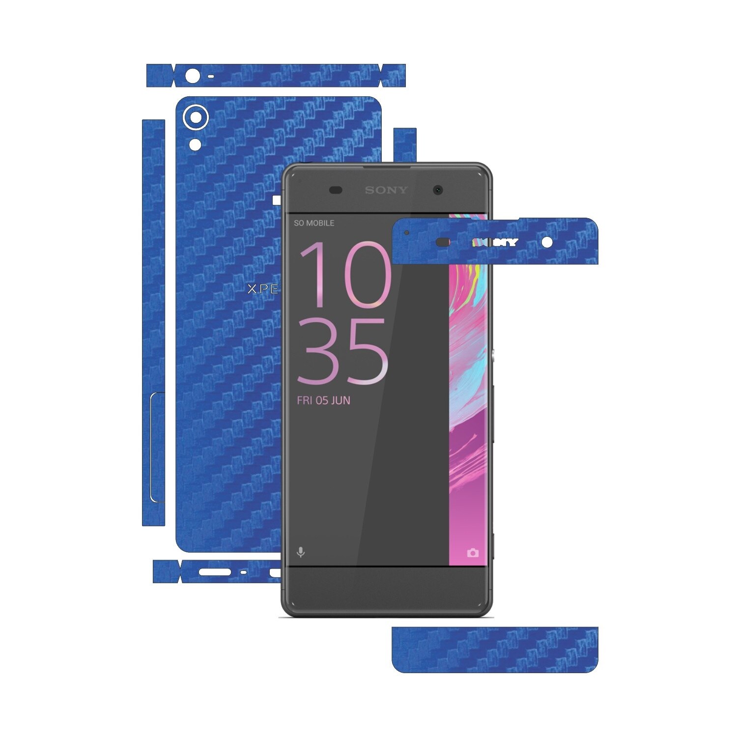 Folie de protectie Carbon Skinz, Husa de tip Skin Adeziv pentru Carcasa, Carbon Albastru dedicata Sony Xperia XA