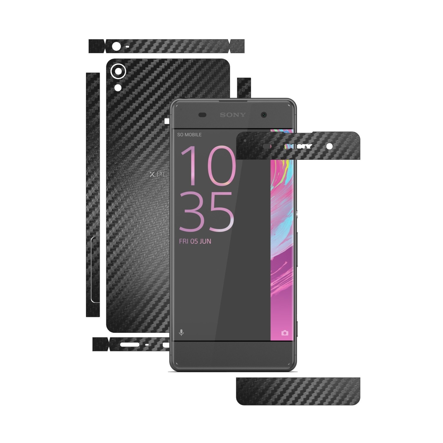 1 + 1 GRATUIT - Sony Xperia XA - Carbon Negru - Folie de protectie Carbon Skinz, Husa Full Body Cover de tip Skin Adeziv pentru Rama Ecran,Carcasa Spate si Laterale