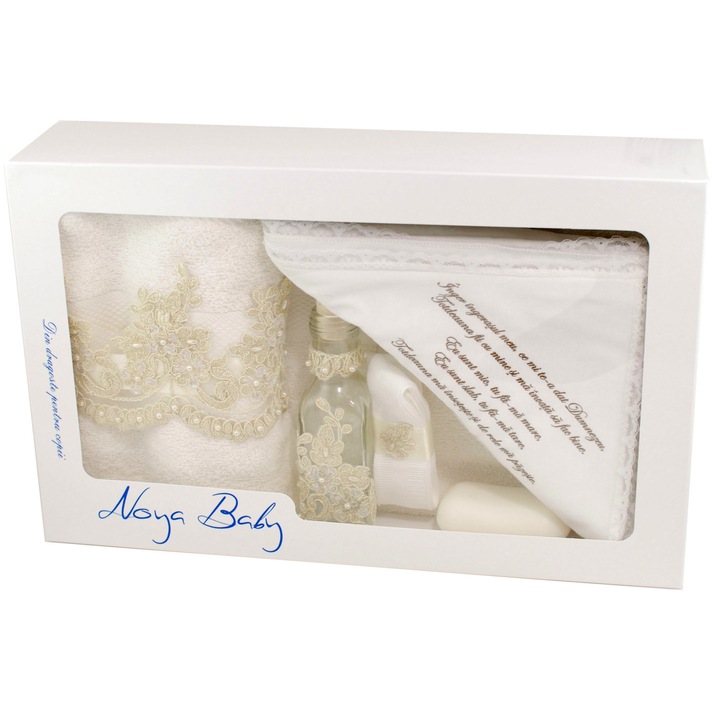 Trusou botez crem cu broderie pentru fetite si baieti - set complet pentru biserica