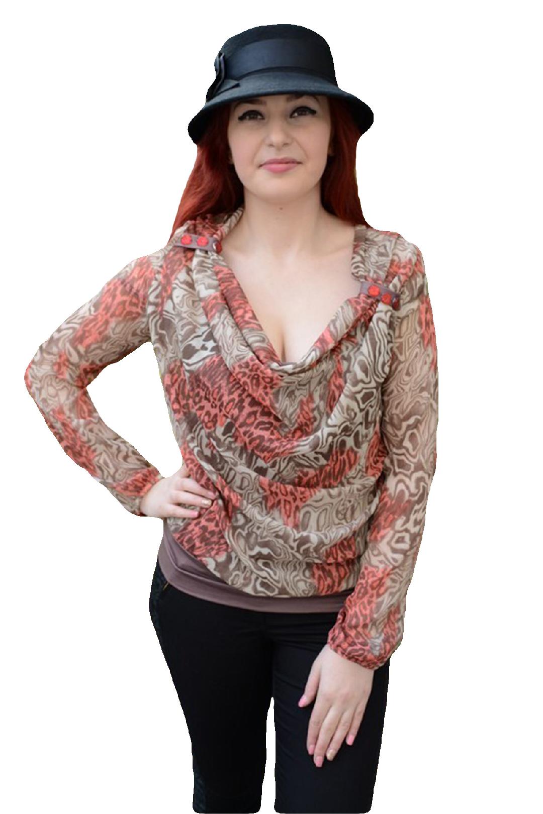 Bluza cu maneca lunga, design fashion de animal print,D&J Exclusive, Maro