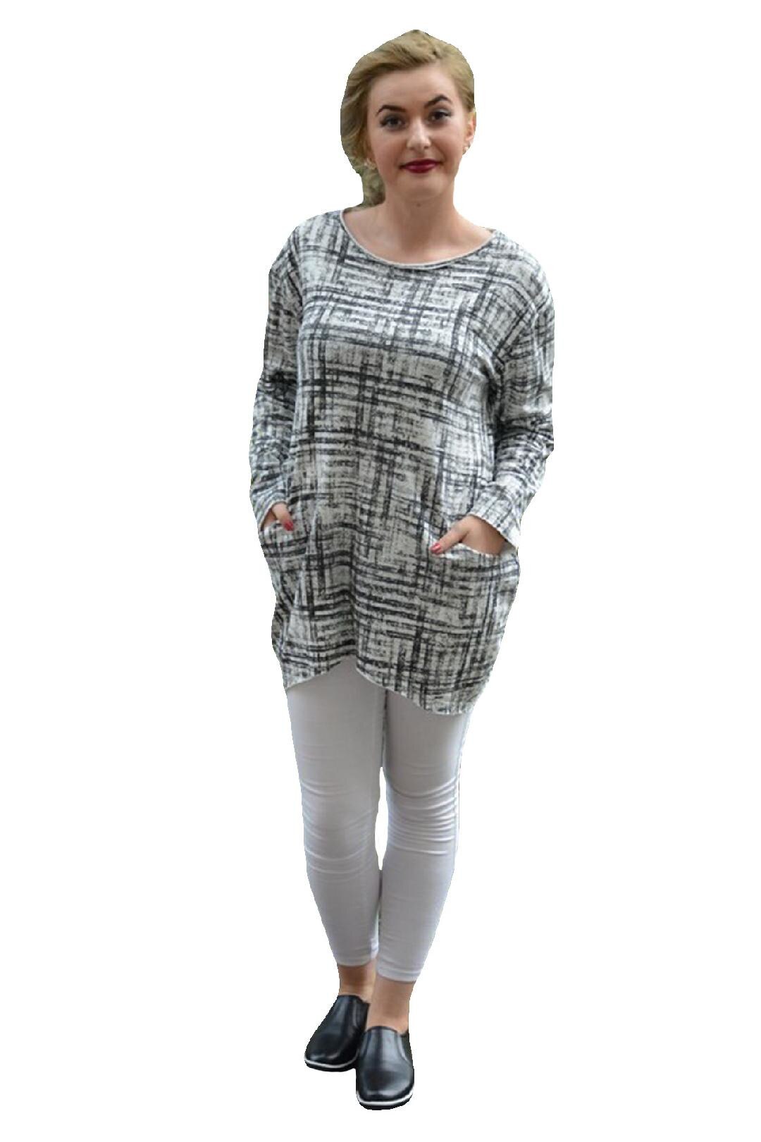 Bluza cu maneca lunga si cu imprimeu,masura mare,D&J Exclusive, Gri