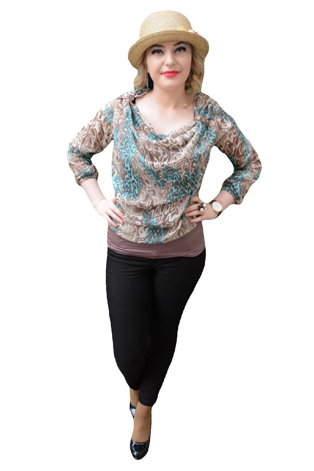 Bluza cu maneca lunga, croi lejer,D&J Exclusive,, Turcoaz