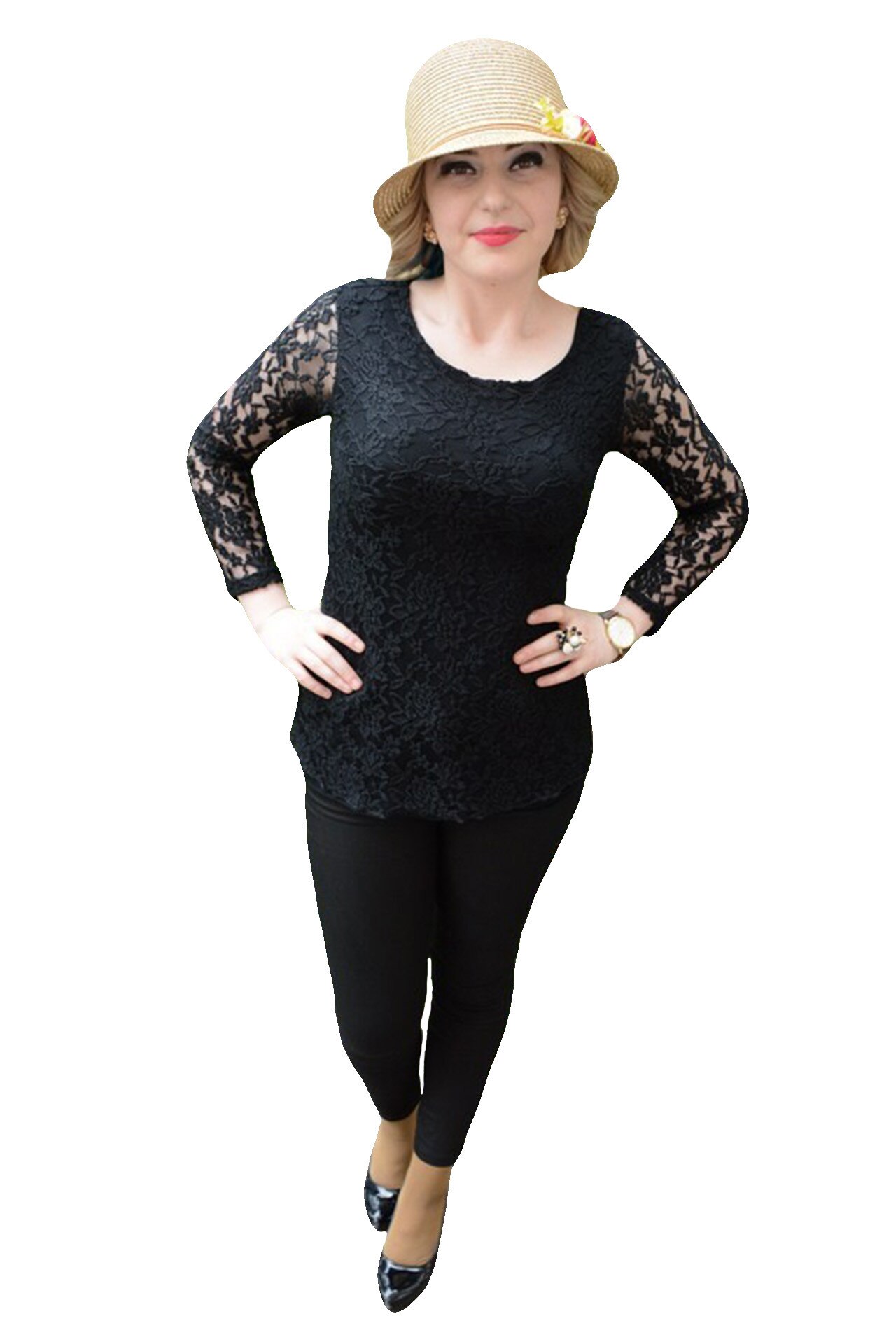 Bluza tinereasca de dantela, cu maneca lunga , D&J Exclusive, Negru