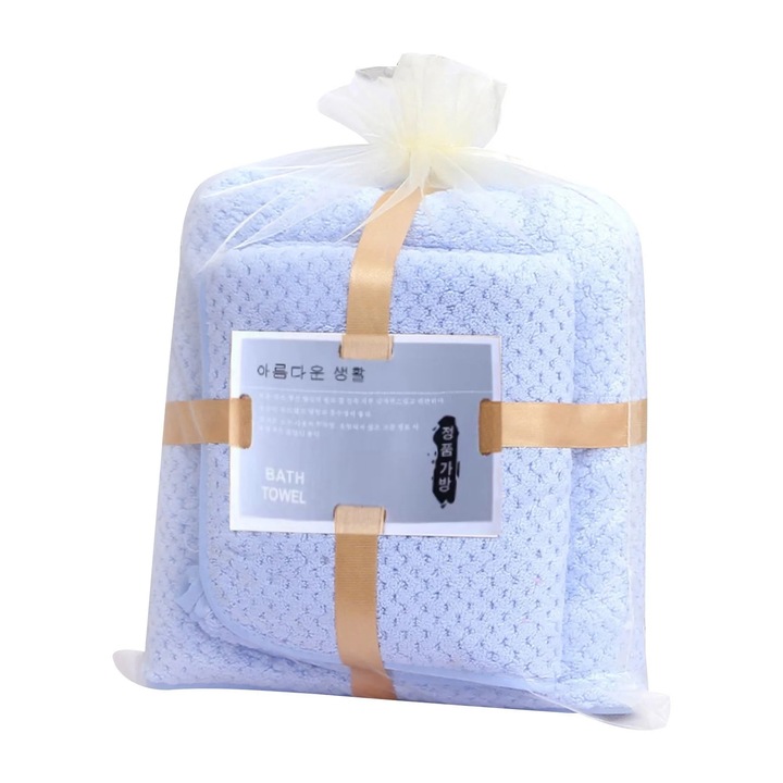 Set de prosoape de baie ZYBLSSBB catifea coral, absorbante, albastru deschis, 2 piese (70 x 140 cm; 35 x 75 cm)